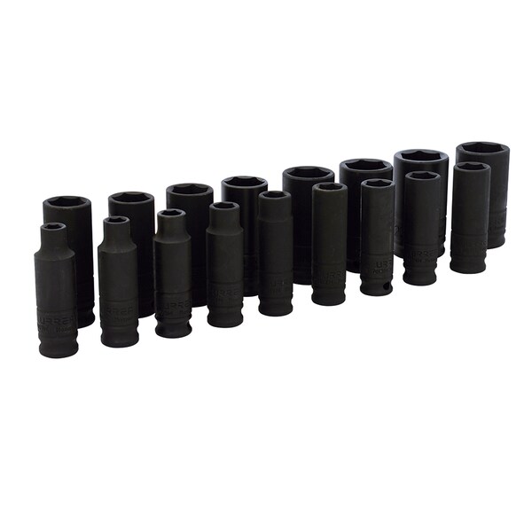 Urrea 3/8" Drive Deep Impact Socket Set, Metric, 17 pcs - 72216