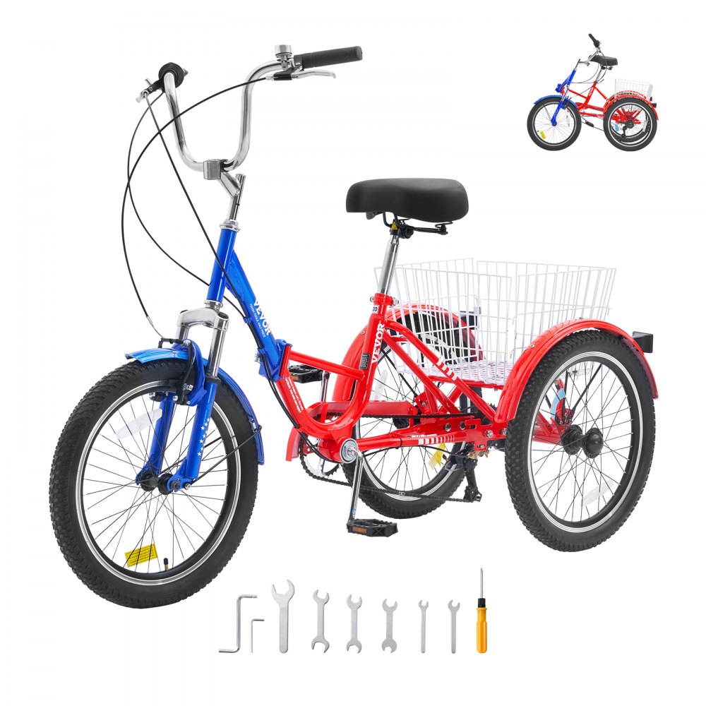 VEVOR Folding Adult Tricycle, 20-Inch 7-Speed Adult Folding Trikes, Carbon Steel 3 Wheel Cruiser Bike with Large Basket & Adjustable Seat, Shopping Picnic Foldable Tricycles for Women, Men, Seniors - ZDKRLSLCQC20JR04ZV0