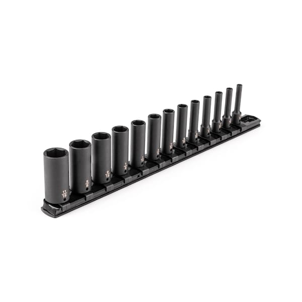 Tekton 1/4'' Drive Deep 6-Point Impact Socket Set with Rail, 13-Piece, 5/32-11/16'' - SID90101