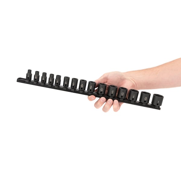 Tekton 3/8 Inch Drive 6-Point Impact Socket Set with Rail, 15-Piece (1/4-1 in.) - SID91104