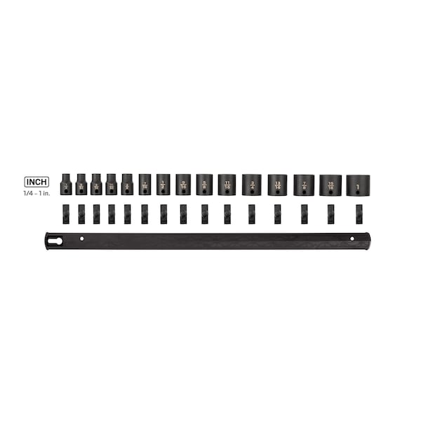 Tekton 3/8 Inch Drive 6-Point Impact Socket Set with Rail, 15-Piece (1/4-1 in.) - SID91104