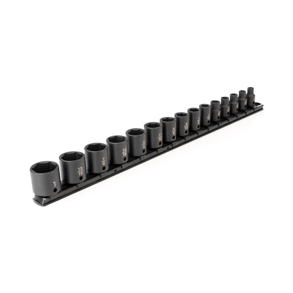 Tekton 3/8 Inch Drive 6-Point Impact Socket Set with Rail, 15-Piece (1/4-1 in.) - SID91104