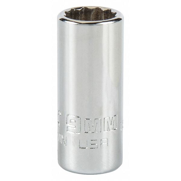 Proto 1/4 in Drive, Triple Square Metric Socket, 12 Points, Steel, Chrome, 9 mm - J4709MN