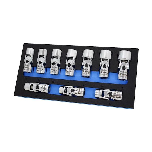 Astro Pneumatic Flex Sockt Set, 6 pt., Metric, 10 pcs, 3/8" - 74310