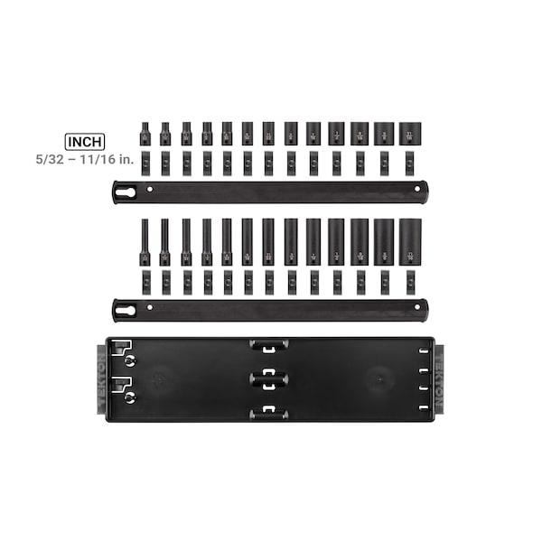 Tekton 1/4'' Drive 12-Point Impact Socket Set with Rails and Tray, 26-Piece, 5/32-11/16'' - SID90203