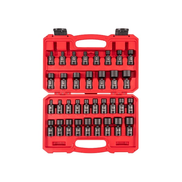 Tekton 3/8 Inch Drive 6-Point Universal Joint Impact Socket Set, 34-Piece 1/4-1 in., 6-24 mm - SID97303
