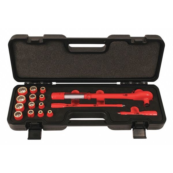 Wiha 3/8" Drive Socket Set Metric 16 Pieces 8 mm to 20 mm , Chrome - 30192