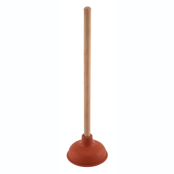 Prime-Line Plunger, 6 in., Light Duty, Rubber Cup, Red, Wooden Handle Single Pack - MP56750