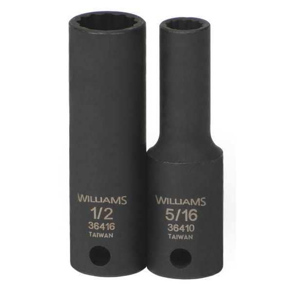 Williams 3/8" Drive Impact Socket Black Industrial, Deep 3/8" D 1/2", 12Pt - 36416