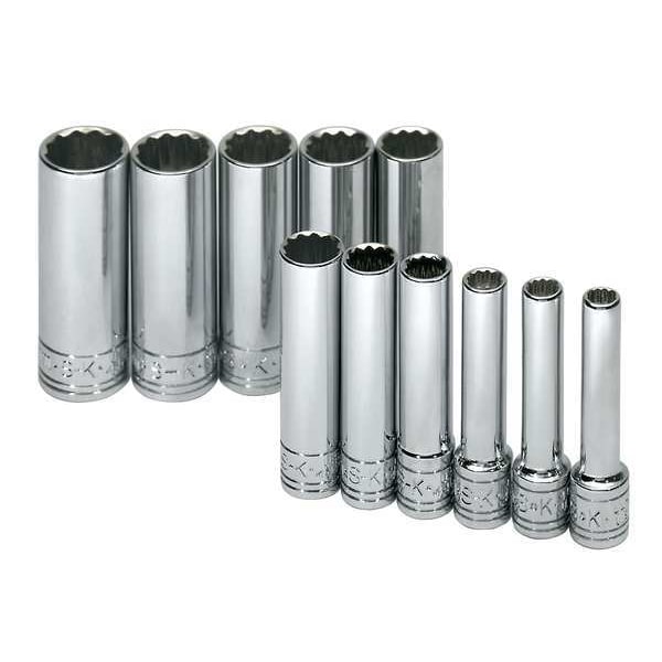 Sk Professional Tools 1/4" Drive Socket Set Metric 11 Pieces 5 mm to 14 mm , Chrome - 1350