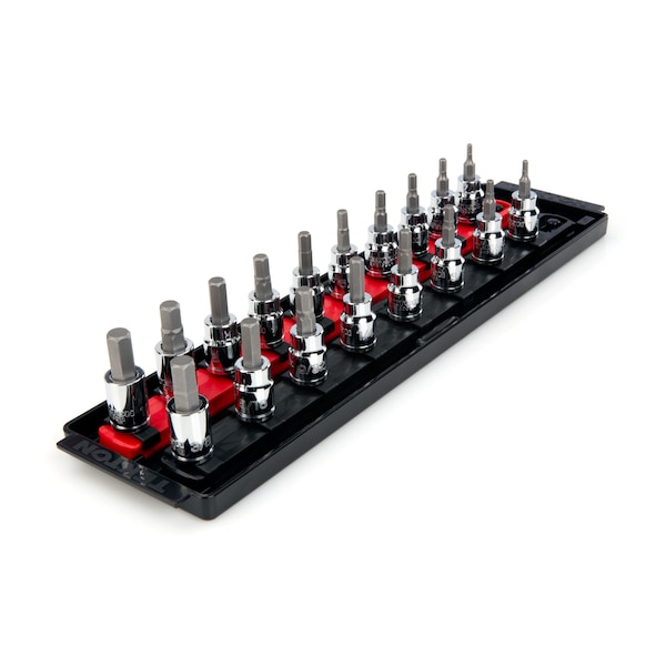 Tekton 3/8 Inch Drive Hex Bit Socket Set with Rails, 18-Piece (1/8-3/8 in., 3-10 mm) - SHB91201