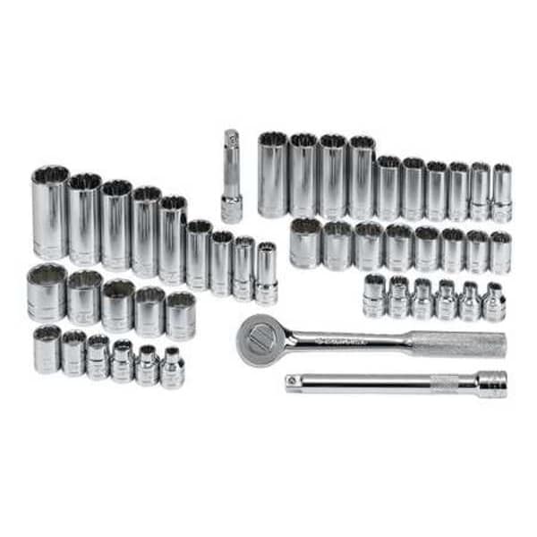 Sk Professional Tools 3/8" Drive Socket Set SAE, Metric 47 Pieces 1/4 in to 7/8 in, 6 mm to19 mm , Chrome - 94547-12