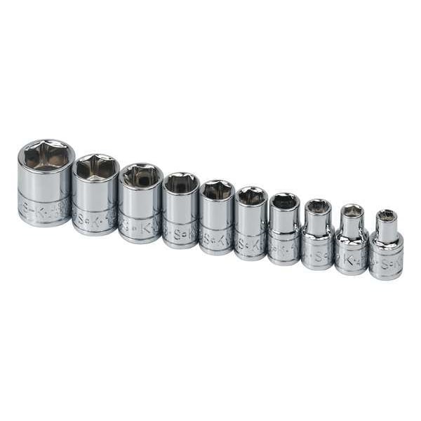 Sk Professional Tools 1/4" Drive Socket Set, SAE, 3/16 in to 9/16 in, Chrome, 6-Point, 10-Pieces - 4910