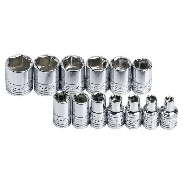 Sk Professional Tools 1/4" Drive Socket Set Metric 13 Pieces 4 mm to 15 mm , Chrome, Skt St, Chrm, 10-21 mm, 12Pt - 1313