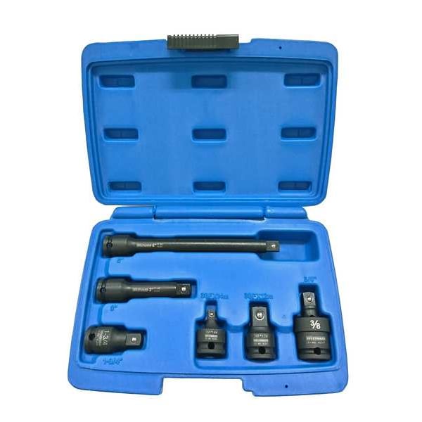 Westward 3/8" Drive Impact Adapter and Extension Set, SAE, 6 pcs, Black Oxide - 4PRF9