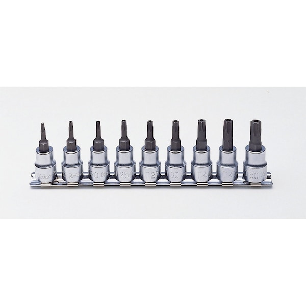 Ko-Ken Bit Socket set TORX T10H-T50H Tamper Resistant 200mm 9 pieces 3/8 Sq. Drive - RS3025/9-HOLE