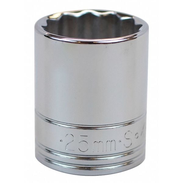 Sk Professional Tools 1/2 in Drive, 25mm Metric Socket, 12 Points, Steel, Chrome, 25 mm - 40325