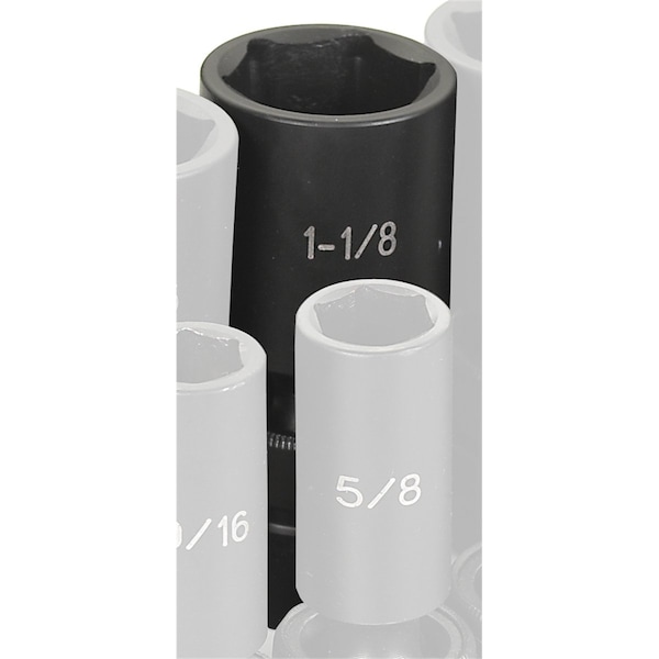 Grey Pneumatic 1/2" Drive, 1-1/8" Size, SAE Socket, 6 Points, 1-1/8", 1/2"D, 6pt., D - 2036UD