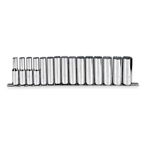 Proto 1/2" Drive Deep Socket Set Metric 15 Pieces 10 mm to 24 mm , Full Polish - J54207