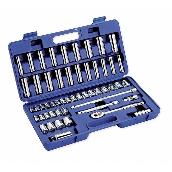 Westward 3/8" Drive Socket Wrench Set SAE, Metric 53 Pieces 5/16 in to 7/8 in, 6 mm to 22 mm , Chrome - 6XZ83
