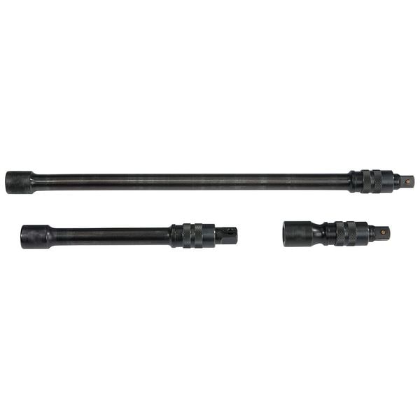 Proto 3/8" Drive Locking Extension Set, SAE, Metric, 3 pcs, Black Oxide, 3 in, 6 in, 12 in L - J7277L