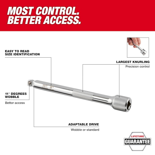 Milwaukee Tool Socket Extension Set 1/4 in Dr, 14 in L, 4 Pieces, Chrome - 48-22-9350