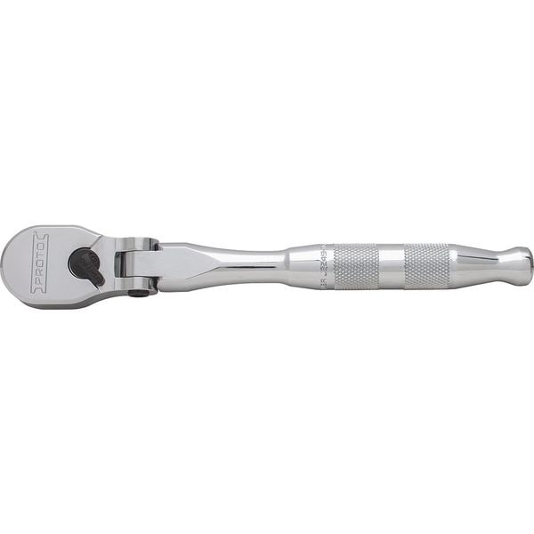 Proto 1/4" Drive 90 Geared Teeth Pear Head Style Hand Ratchet, 9" L, Full Polish - J4750HTCF