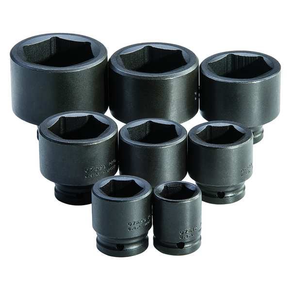 Proto 3/4" Drive Impact Socket Set, SAE, 8pcs, Impct Skt St, Stl, Blk Oxd, 1 1/16-2 3/8 in - J73104