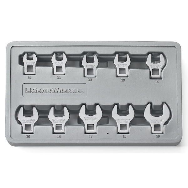 Kd Tools 3/8" Drive Metric Crowfoot Wrench Set, 3/8"Dr, 10PCS, Metric, 10 pcs, Open End, Full Polish Chrome - 81909