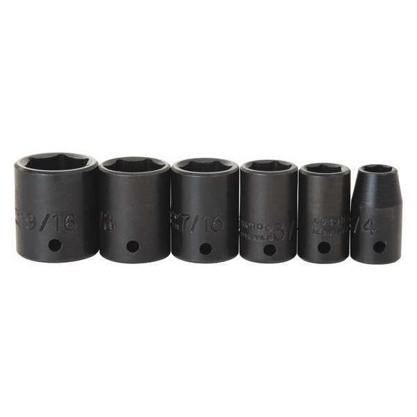 Proto 1/4" Drive Impact Socket Set, SAE, 6 pcs - J69102