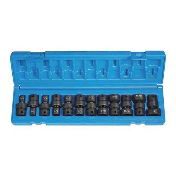 Grey Pneumatic 3/8" Drive Standard Length Universal Set, SAE, 12 pcs - 1612U