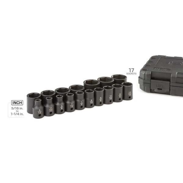 Tekton 1/2 Inch Drive 6-Point Impact Socket Set, 17-Piece (5/16 - 1-1/4 in.) - SID92301