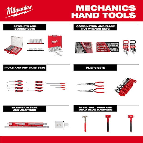 Milwaukee Tool Socket Extension Set 3/8 in Dr, 16 in L, 4 Pieces, Chrome - 48-22-9351