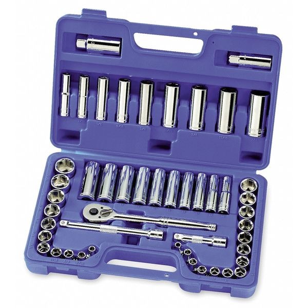 Westward 3/8" Drive Socket Wrench Set SAE, Metric 49 Pieces 1/4 in to 7/8 in, 6 mm to 21 mm , Chrome - 1KEH7