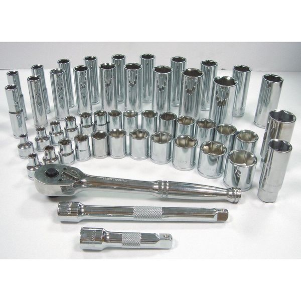 Westward 3/8" Drive Socket Wrench Set SAE, Metric 49 Pieces 1/4 in to 7/8 in, 6 mm to 21 mm , Chrome - 1KEH7