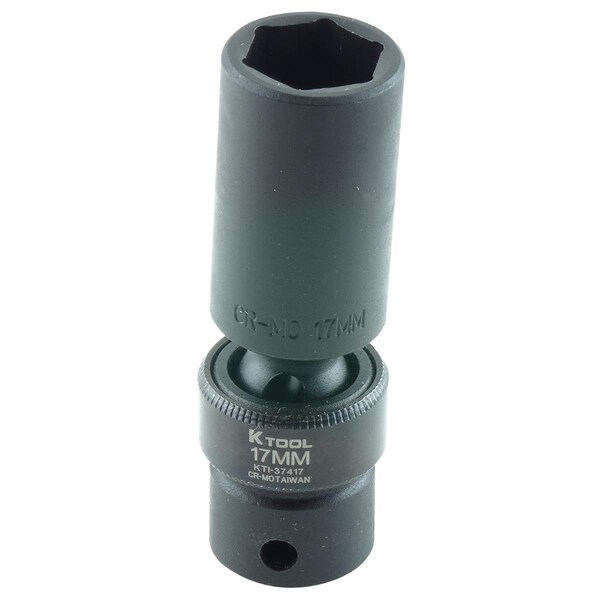 K-Tool International 3/8" Drive, 17mm Size, Metric Socket, 6 Points, Swvl Deep 6Pt, 3/8"Dr, 17mm - KTI-37417