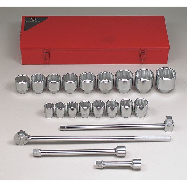 Wright Tool 1" Drive Socket Set SAE 21 Pieces 1 7/16 in to 3 1/8 in , Chrome - 821