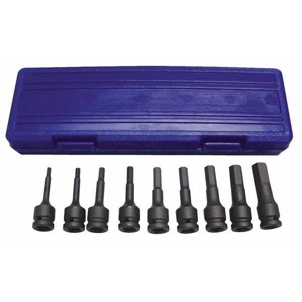 Westward 10-Piece Impact Bit Socket Set, 1/2 in Drive, SAE, Hex Tip Type, Black Oxide - 4PRH1
