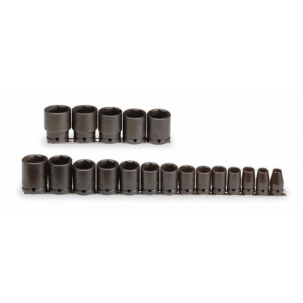 Proto 1/2" Drive Impact Socket Set, SAE, 19pcs, Impct Skt St, Steel, Blk Oxd, 3/8- 1 1/4 in - J74106
