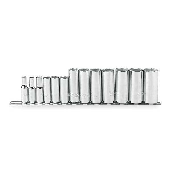 Proto 3/8" Drive 13 Piece Deep Socket Set - 6 Point, Skt St, Chrm, 5/16-7/8 in, 6Pt - J52114