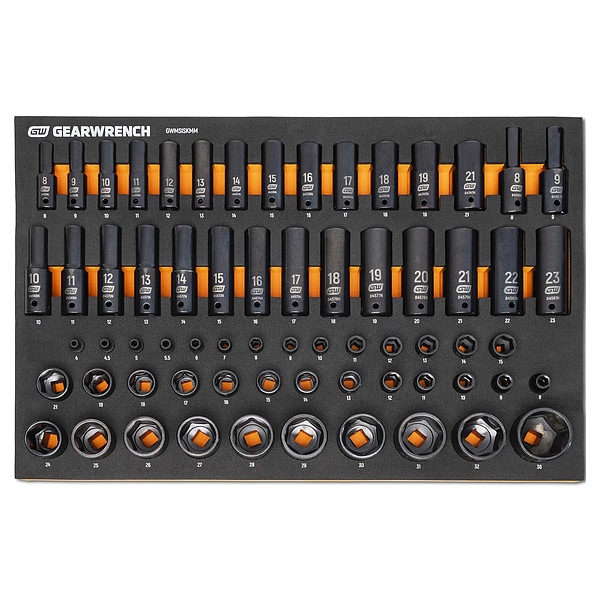Gearwrench 66 Pc. 1/4”, 3/8”, 1/2” Drive 6 Point Metric Impact Socket Set in Foam Storage Tray - GWMSISKMM