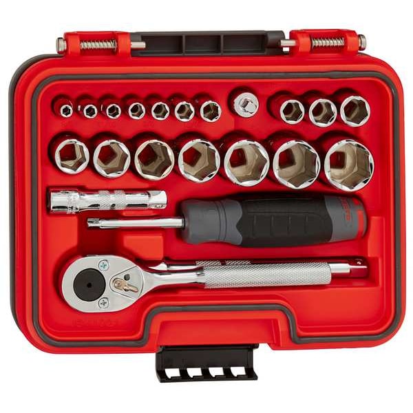 Proto 1/4 in, 3/8 in Drive Socket Set SAE 22 Pieces 3/16 in to 3/8 in , Chrome - J47122S
