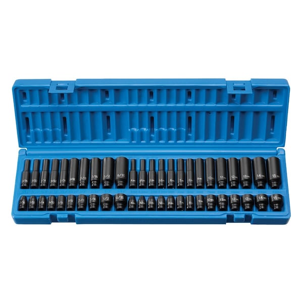 Grey Pneumatic 1/4" Drive Standard and Deep Length Surface Drive Impact Set, SAE/Metric, 48 pcs - 9748