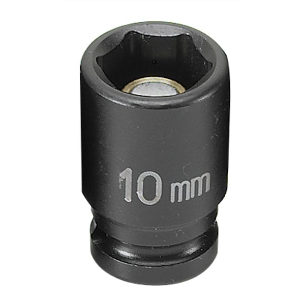 Grey Pneumatic 1/4" Drive, 10mm Size, Metric Socket, 6 Points, 10mm, 1/4"D, Impact, Mag 6pt., Blk - 910MG