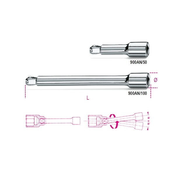 Beta 900AN 1/4 in Drive Wobble Extension, 100mm - 009000826