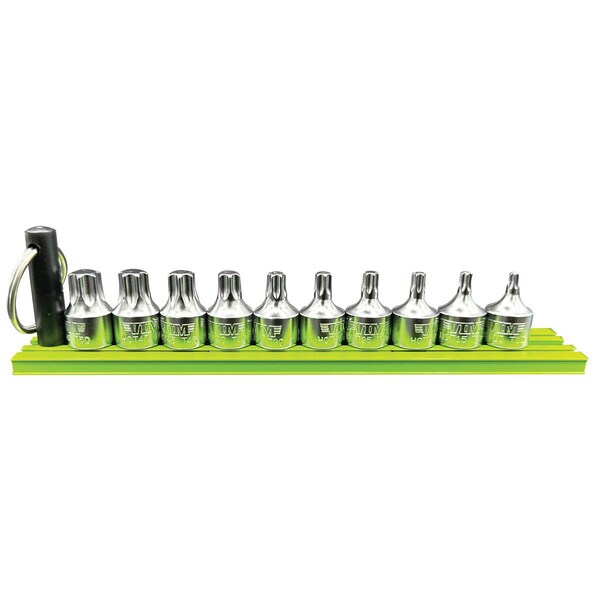 Vim Tools 10 Piece 1/4 Inch Drive Torx Half Cut Stubby Driver Set T10 - T50 With 6 Inch Green Magrail - HCT1050A