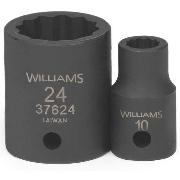 Williams 1/2" Drive Impact Socket Black Industrial, 1/2" D, 24mm 12 Pt - 37624