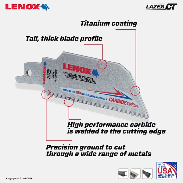 Irwin Lenox Lazer CT 4 in. Carbide Tipped Reciprocating Saw Blade 8 TPI 1 pc - 2014212