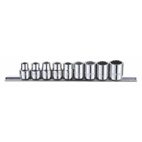 Westward 3/8" Drive Socket Set SAE 9 Pieces 1/4 in to 5/8 in , Chrome, Skt St, Chrm, 1/4-5/8 in, 6Pt - 53PN41