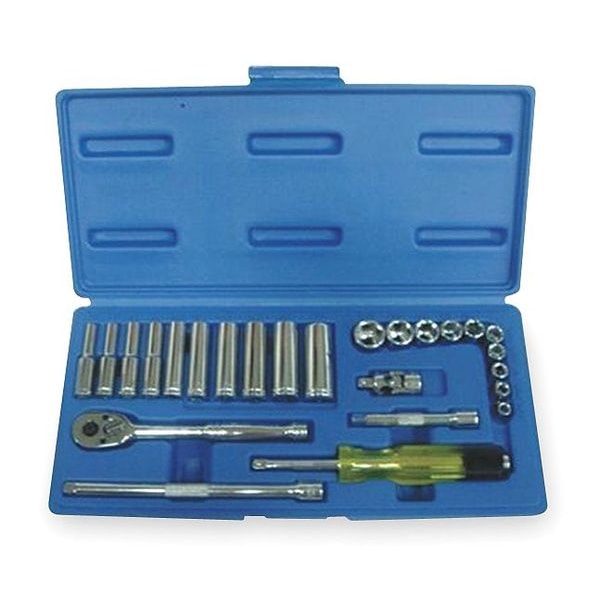 Westward 1/4" Drive Socket Wrench Set SAE 25 Pieces 3/16 in to 9/16 in , Chrome - 1EZR4